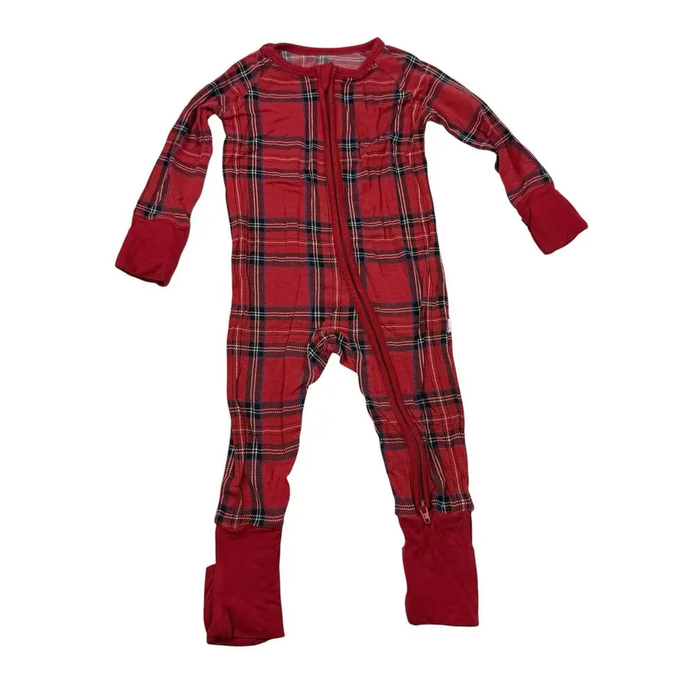 Little Sleepies Red Holiday Plaid Red Tartan Zip Sleeper Pajamas, Size 3/6m